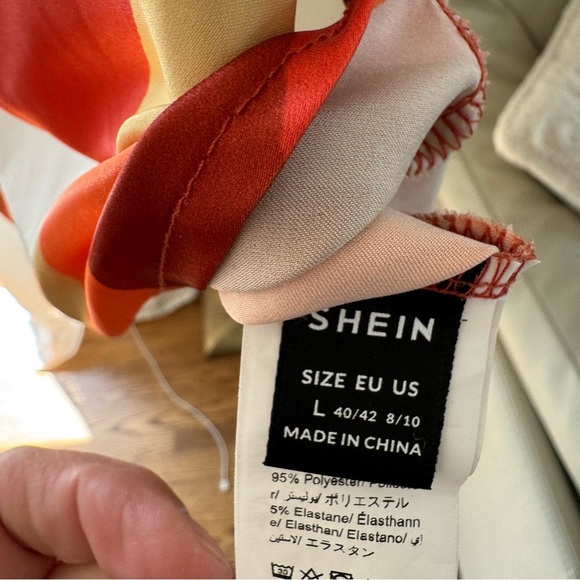 SHEIN Red & Orange Striped asymmetrical silky Camisole one shoulder sleeveless M - Picture 3 of 6